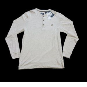 Chaps Oatmeal Heather 3 Button Crewneck Pull On Long Sleeve Shirt Men's Size M